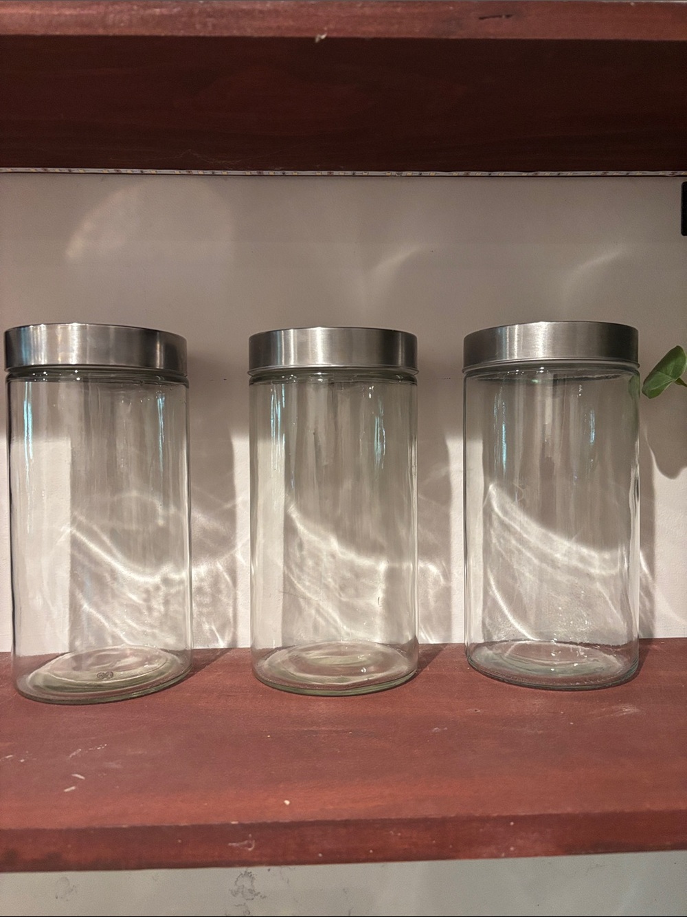 Set of 3 Clear Glass Canisters with Silver Lids